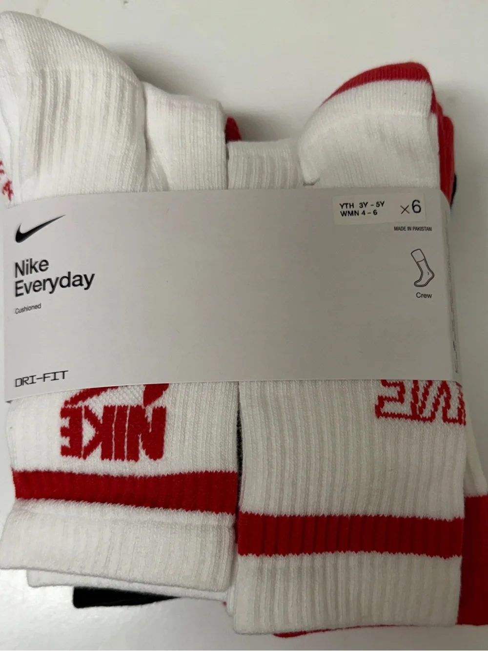 NWT Nike red, white & black crew socks. 6 pair.